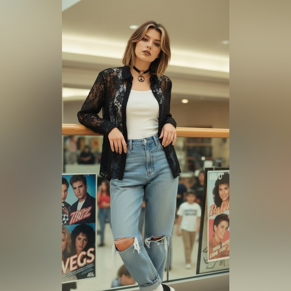 Moda International 90s/Y2K Black Lace Blouse